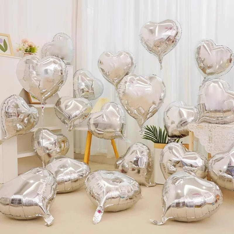 2 Pc Heart Mylar Foil Balloons 18" Silver - YauSpark