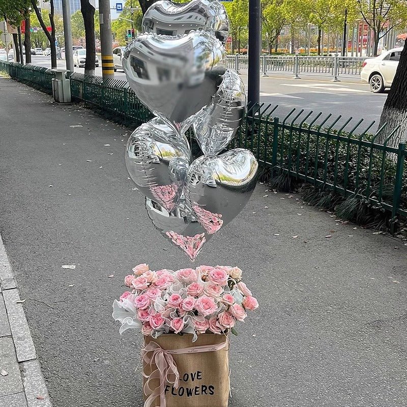 2 Pc Heart Mylar Foil Balloons 18" Silver - YauSpark