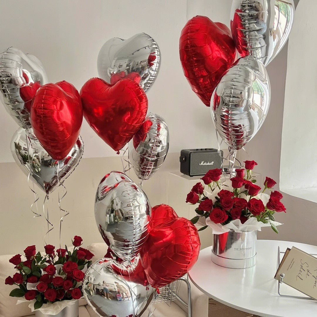 2 Pc Heart Mylar Foil Balloons 18" Silver - YauSpark
