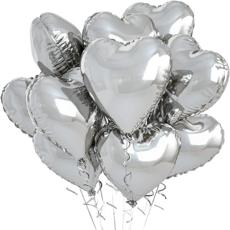 2 Pc Heart Mylar Foil Balloons 18" Silver - YauSpark