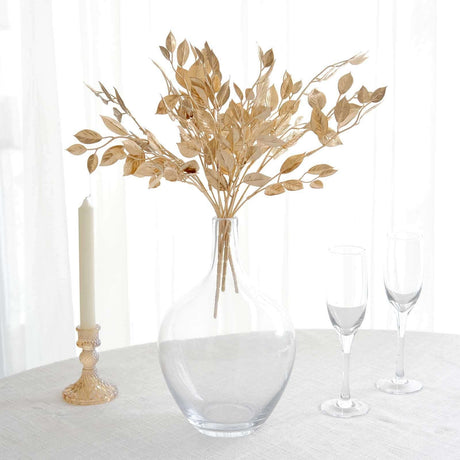 2 Pcs Artificial Fern Leaf Branches 21" Metallic Gold Vase Filler Floral - YauSpark