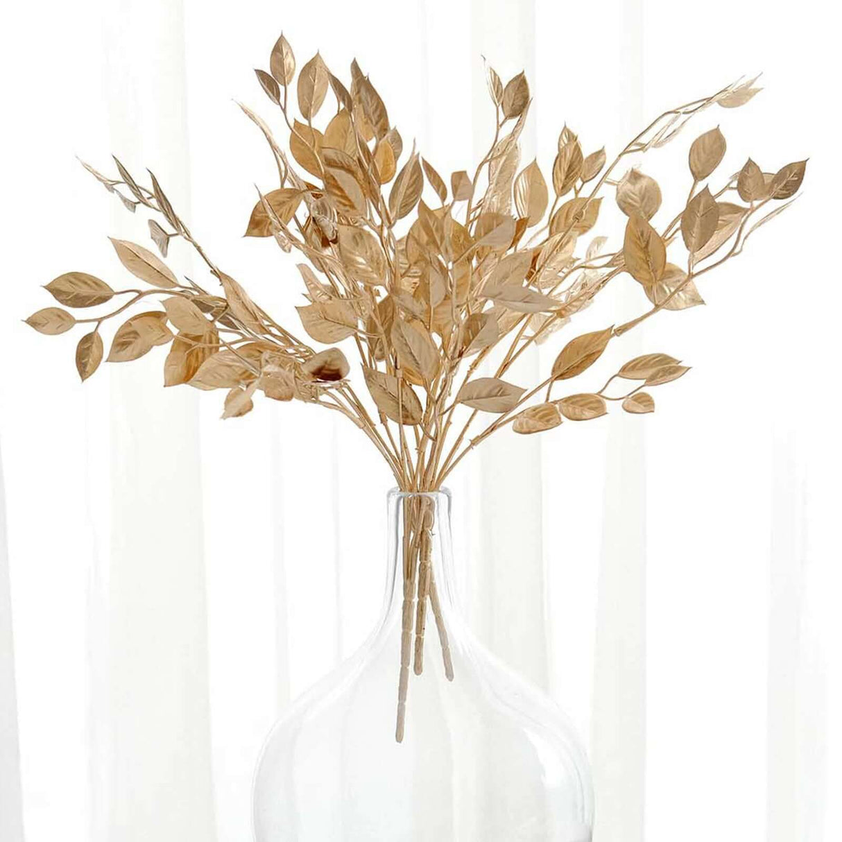 2 Pcs Artificial Fern Leaf Branches 21" Metallic Gold Vase Filler Floral - YauSpark