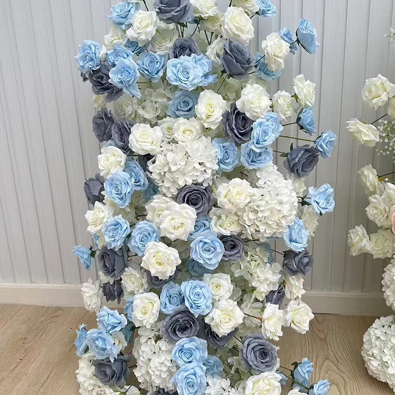 2 Set Artificial Floral Wedding Backdrop Decoration Rose Blue White - YauSpark