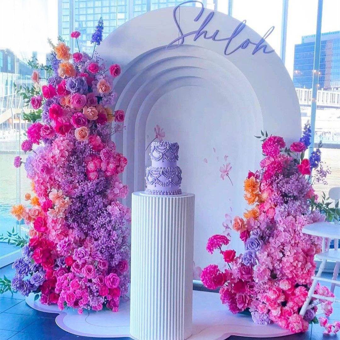 2 Set Artificial Floral Wedding Backdrop Decoration Rose Gypsophila Red Purple - YauSpark