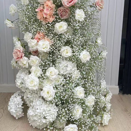 2 Set Artificial Floral Wedding Backdrop Decoration Rose Gypsophila White Green - YauSpark