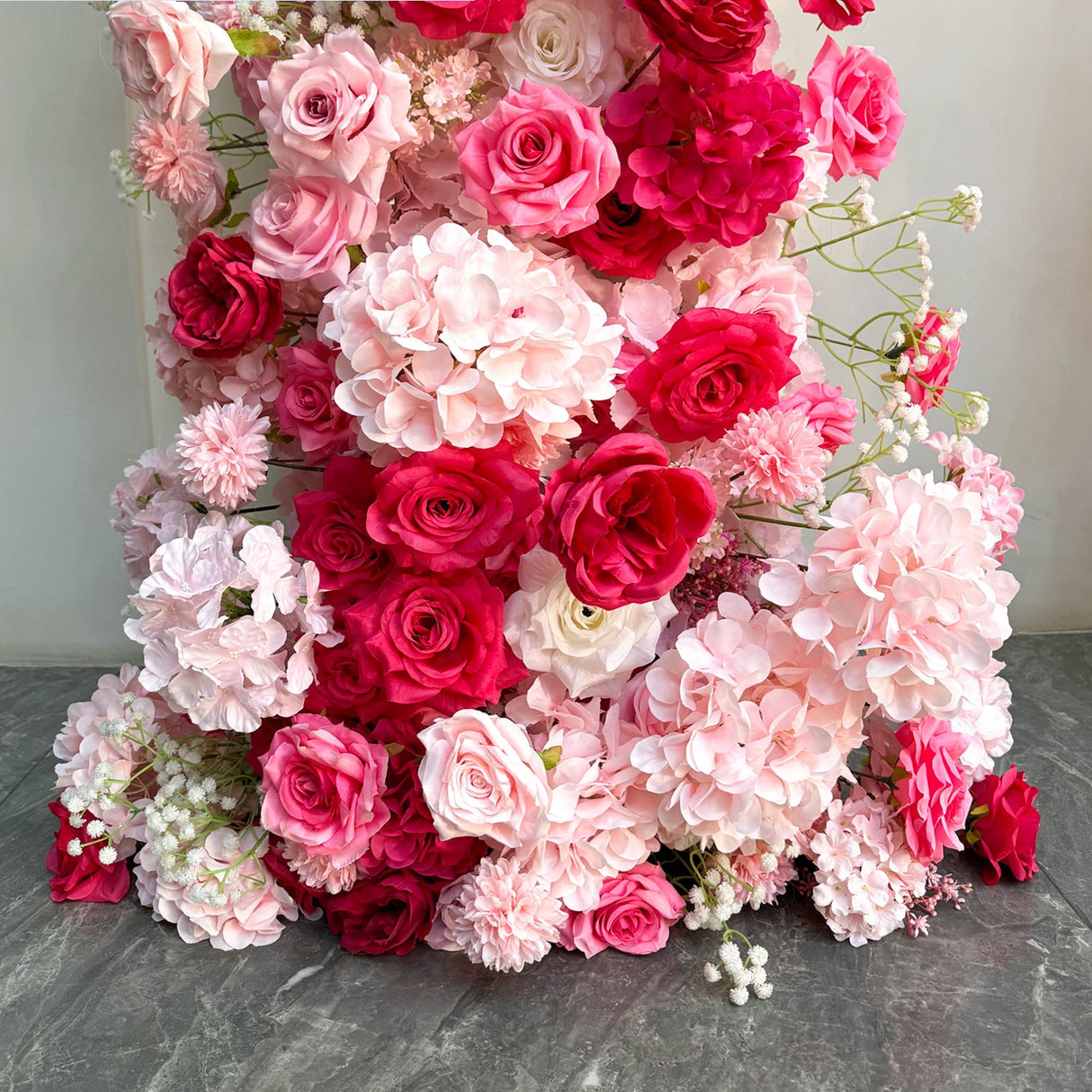 2 Set Artificial Floral Wedding Backdrop Decoration Rose Hydrangea Red Pink - YauSpark