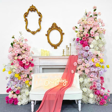 2 Set Artificial Floral Wedding Backdrop Decoration Rose Pink - YauSpark