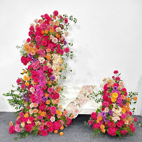 2 Set Artificial Floral Wedding Backdrop Decoration Rose Rose Red Orange - YauSpark