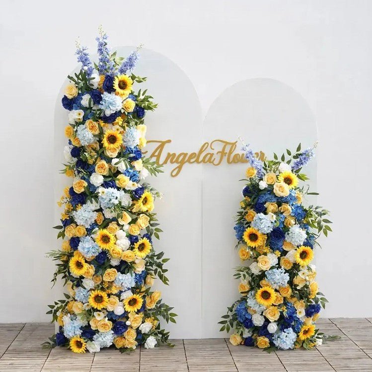 2 Set Artificial Floral Wedding Backdrop Decoration Sunflower Hydrangea Yellow - YauSpark