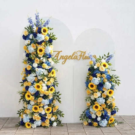 2 Set Artificial Floral Wedding Backdrop Decoration Sunflower Hydrangea Yellow - YauSpark
