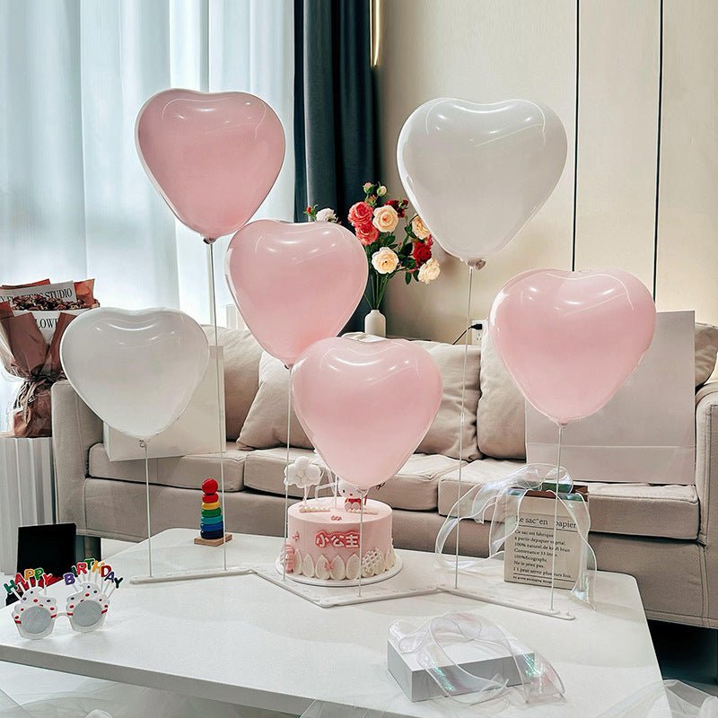 2 Sets Heart Latex Balloon Column Stand Kit Maca Pink White - YauSpark