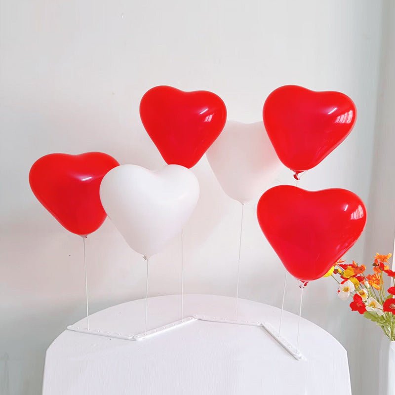 2 Sets Heart Latex Balloon Column Stand Kit Red White - YauSpark