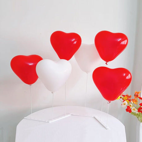 2 Sets Heart Latex Balloon Column Stand Kit Red White - YauSpark