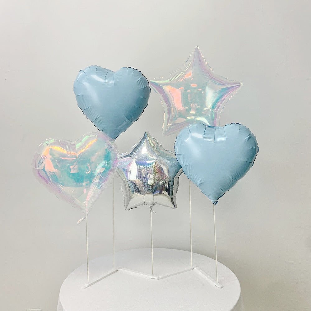 2 Sets Heart Star Foil Balloon Column Stand Kit Blue - YauSpark