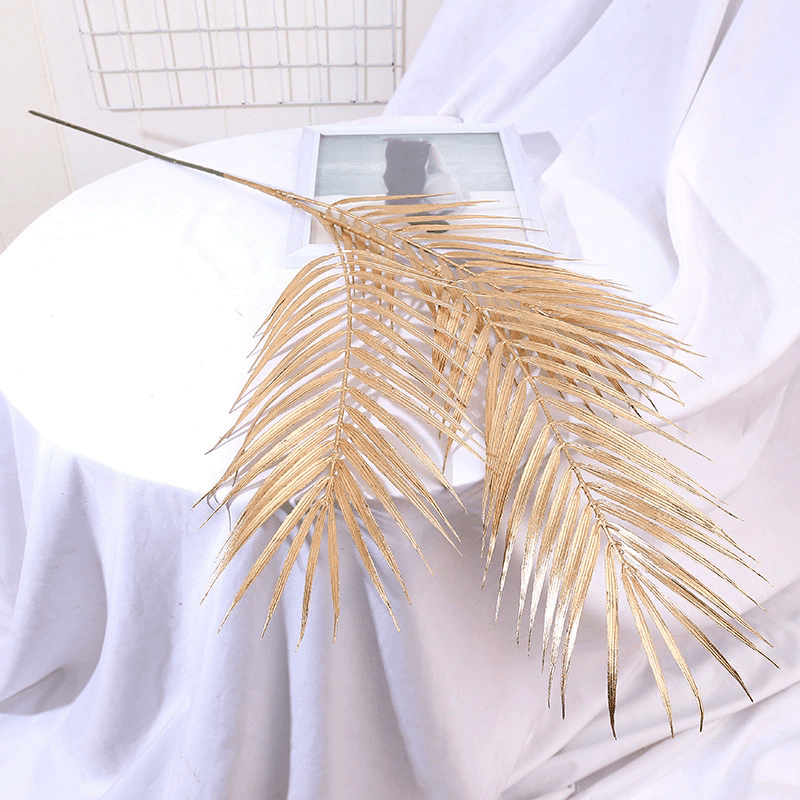 2 Stems Artificial Palm Leaf Branch 32" Metallic Gold Vase Filler Floral - YauSpark