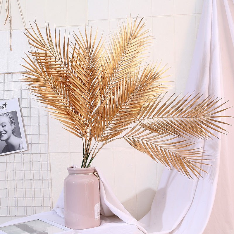 2 Stems Artificial Palm Leaf Branch 32" Metallic Gold Vase Filler Floral - YauSpark