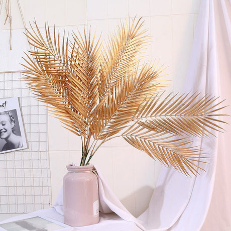 2 Stems Artificial Palm Leaf Branch 32" Metallic Gold Vase Filler Floral - YauSpark