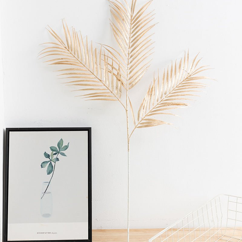 2 Stems Artificial Palm Leaf Branch 32" Metallic Gold Vase Filler Floral - YauSpark