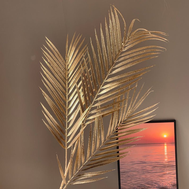 2 Stems Artificial Palm Leaf Branch 32" Metallic Gold Vase Filler Floral - YauSpark