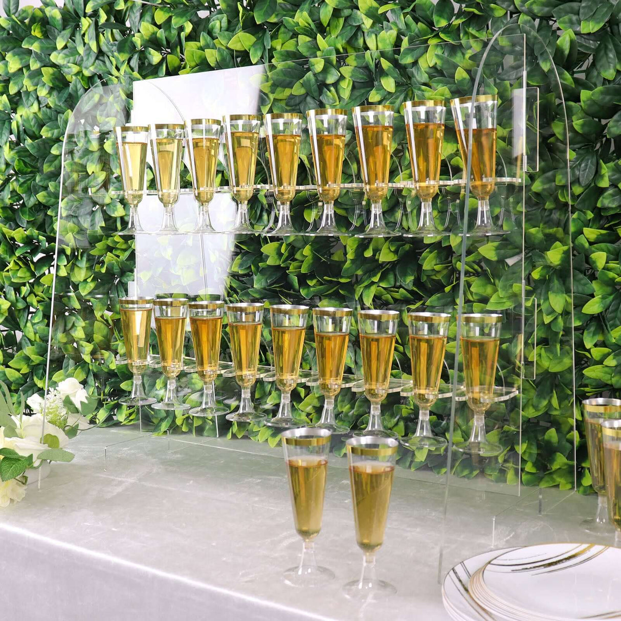 2 - Tier Acrylic Champagne Glass Holder Display Stand Table Top 25" Clear with 18 Hooks - YauSpark