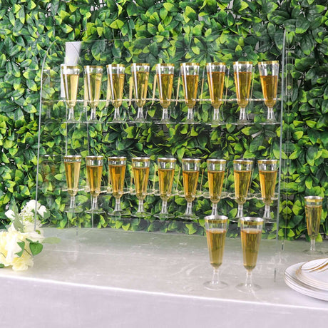 2 - Tier Acrylic Champagne Glass Holder Display Stand Table Top 25" Clear with 18 Hooks - YauSpark