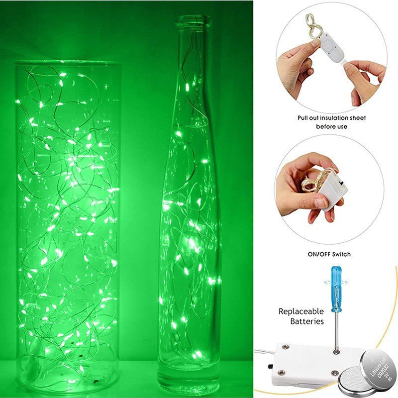 20 LED Starry Bright String Lights 90" Micro Fairy Lights Green - Battery Operated - YauSpark