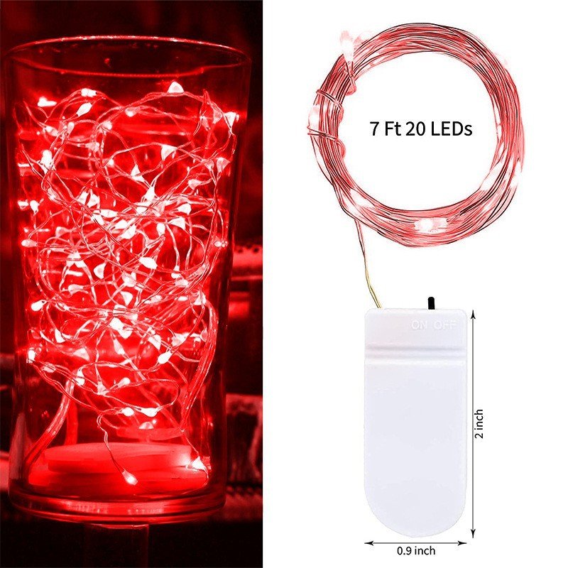 20 LED Starry Bright String Lights 90" Micro Fairy Lights Red - Battery Operated - YauSpark