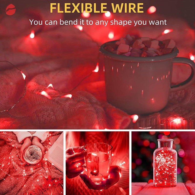 20 LED Starry Bright String Lights 90" Micro Fairy Lights Red - Battery Operated - YauSpark