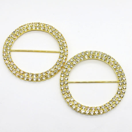 20 Pc Diamond Circle Chair Sash Band Buckle Pin 2.5" Gold - YauSpark