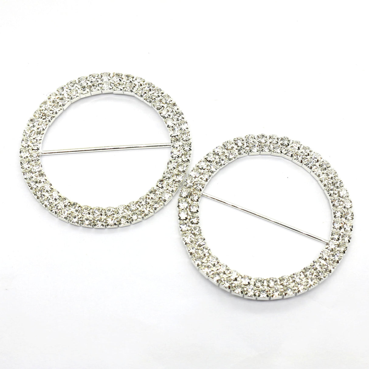 20 Pc Diamond Circle Chair Sash Band Buckle Pin 2.5" Silver - YauSpark