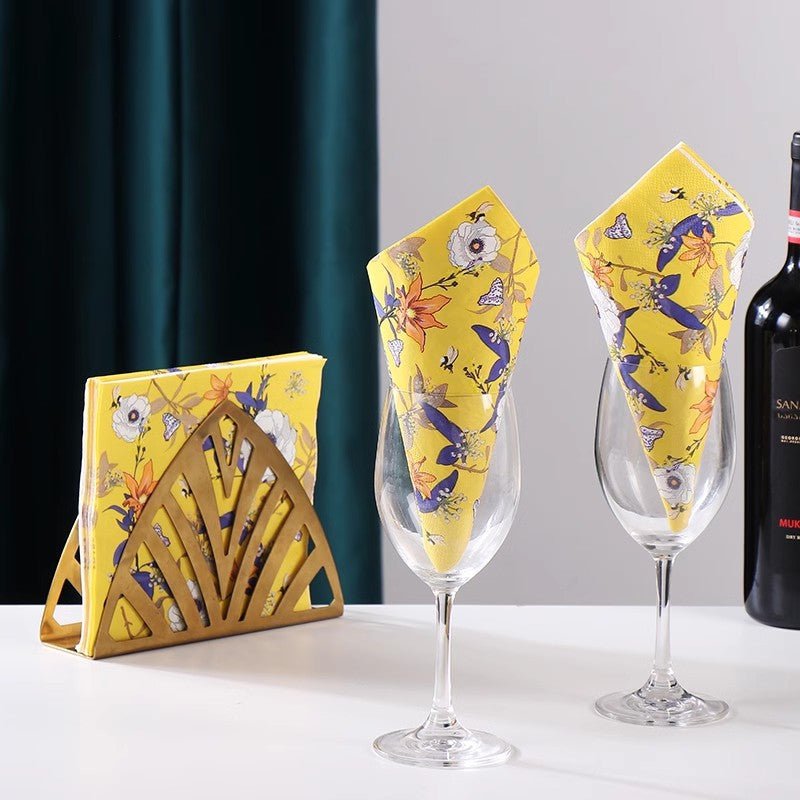 20 Pcs Paper Beverage Napkins 2 Ply Bright Yellow with Blooming Flowers Design 6.5"x6.5" - YauSpark