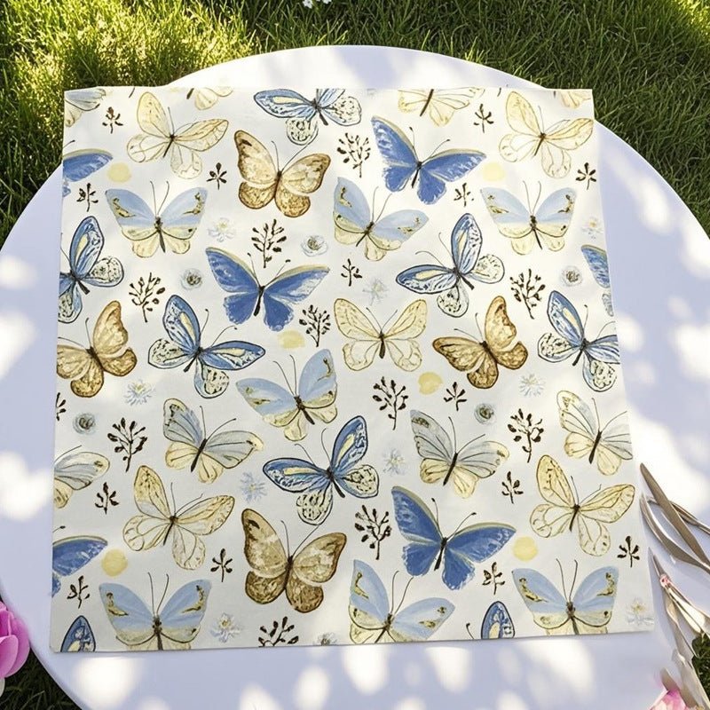 20 Pcs Paper Beverage Napkins 2 Ply Ivory with Field Herbs and Butterfly Print 6.5"x6.5" - YauSpark