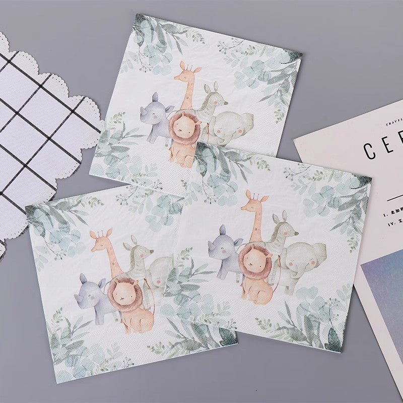 20 Pcs Paper Beverage Napkins 2 Ply with Safari Animal Print 6.5"x6.5" - YauSpark