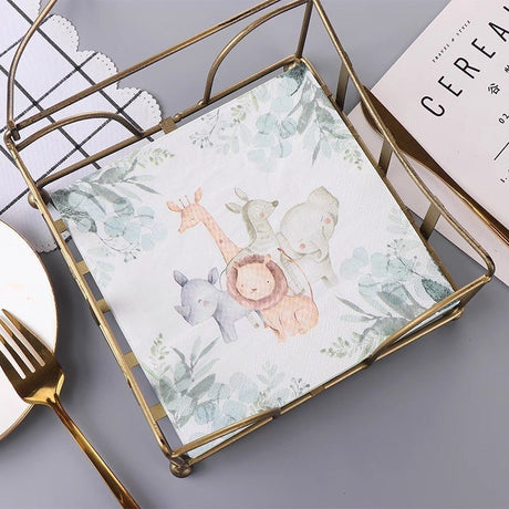 20 Pcs Paper Beverage Napkins 2 Ply with Safari Animal Print 6.5"x6.5" - YauSpark