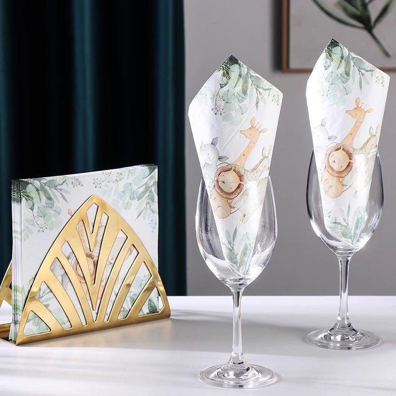 20 Pcs Paper Beverage Napkins 2 Ply with Safari Animal Print 6.5"x6.5" - YauSpark