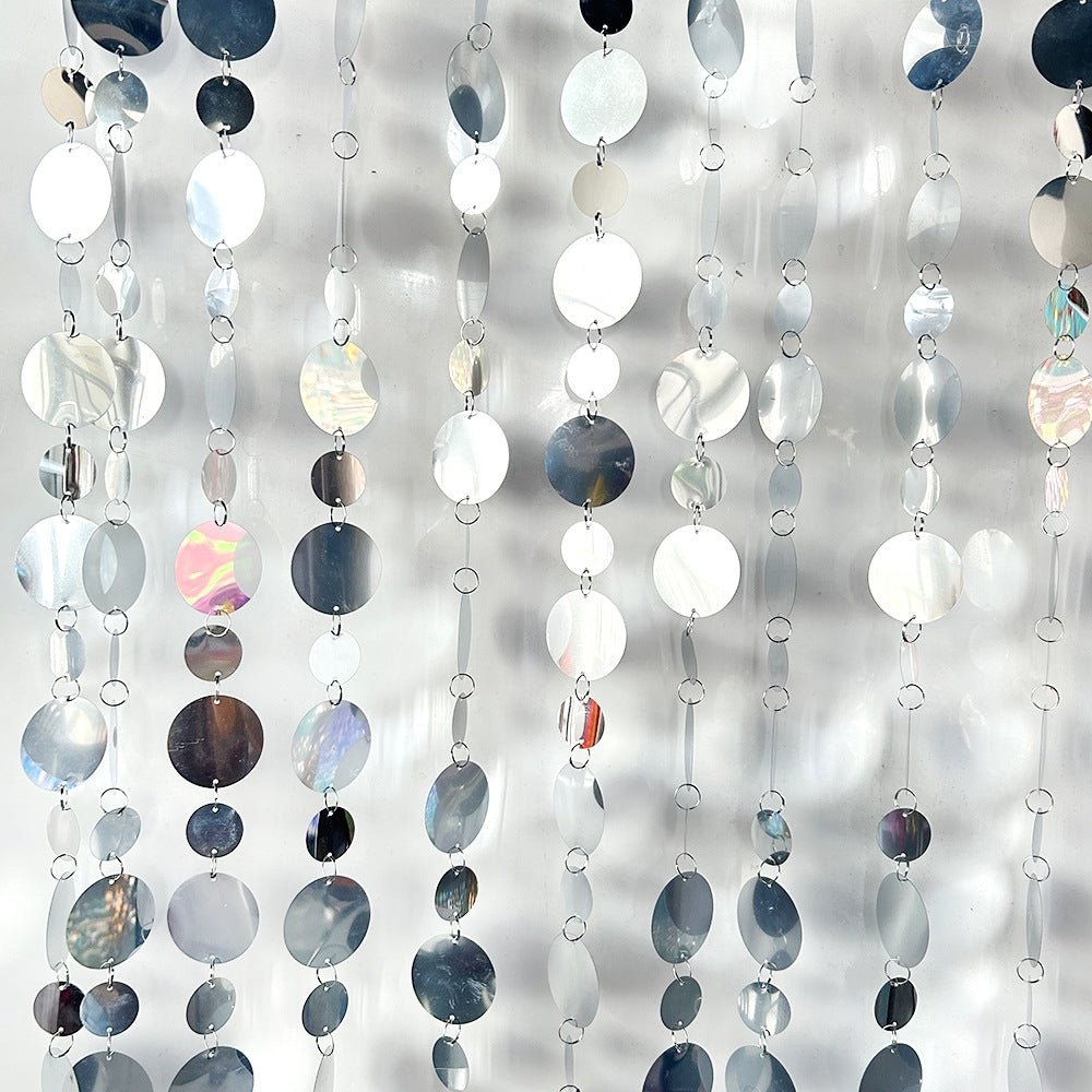 20 Pcs PVC Round Sequin Door Curtain Decoration 3ft Silver - YauSpark