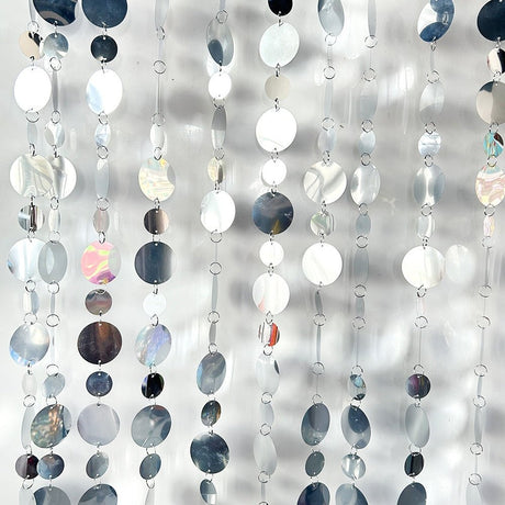 20 Pcs PVC Round Sequin Door Curtain Decoration 3ft Silver - YauSpark