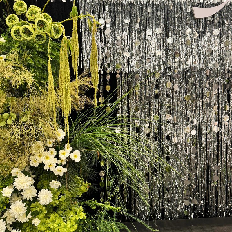 20pcs PVC Square Sequin Door Curtain Decoration 3ft Silver - YauSpark