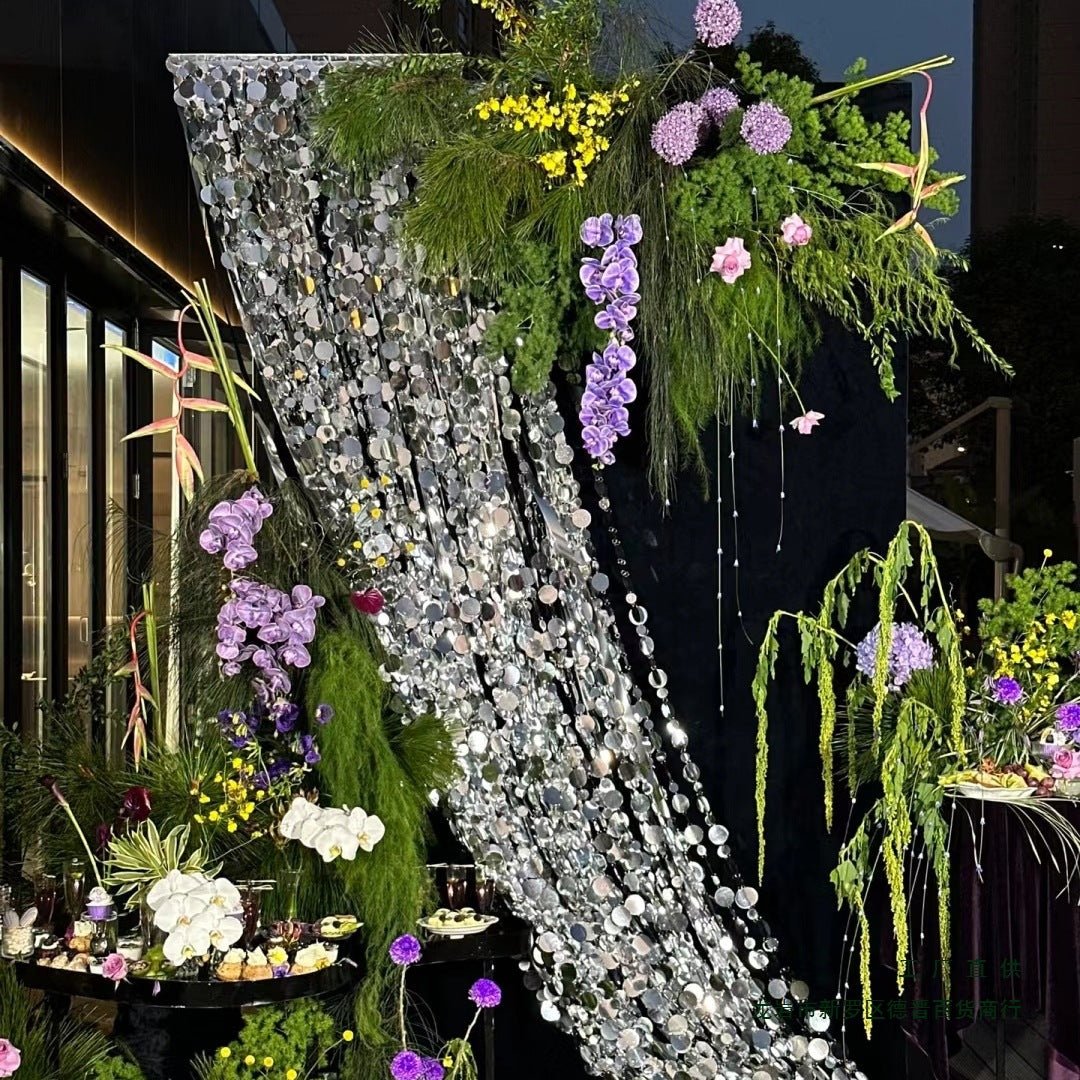 20pcs PVC Square Sequin Door Curtain Decoration 3ft Silver - YauSpark