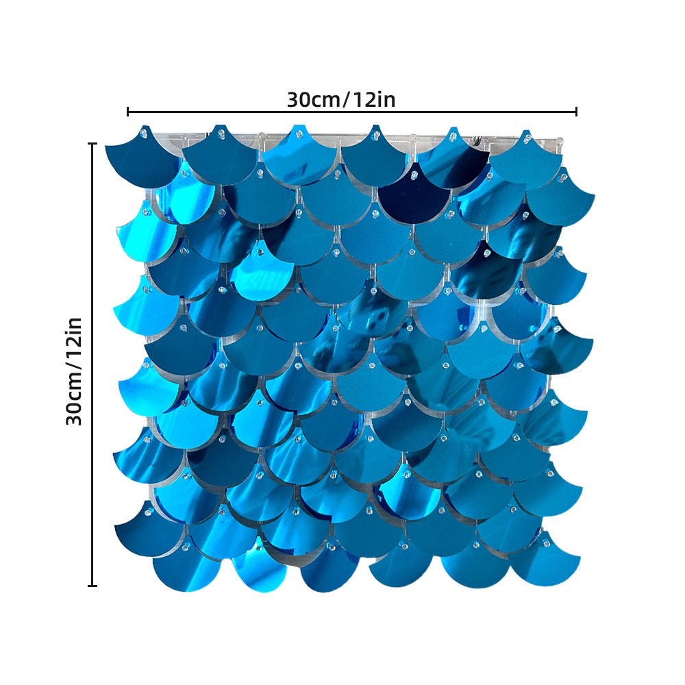 24 Panels Mermaid Scales Sequin Shimmer Wall Photo Backdrop Panels - 24sq.ft Dreamy Blue - YauSpark