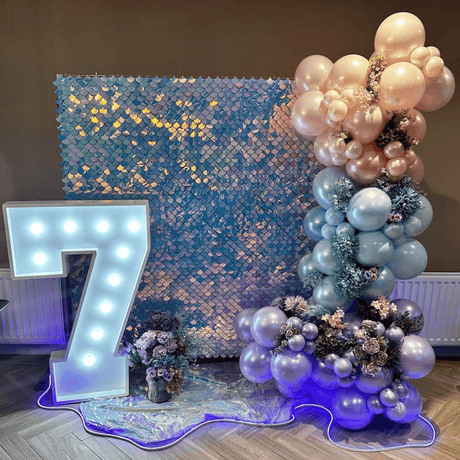 24 Panels Mermaid Scales Sequin Shimmer Wall Photo Backdrop Panels - 24sq.ft Dreamy Blue - YauSpark
