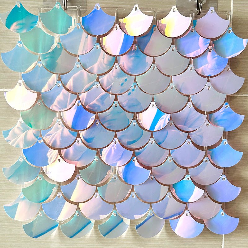 24 Panels Mermaid Scales Sequin Shimmer Wall Photo Backdrop Panels - 24sq.ft Dreamy Blue - YauSpark
