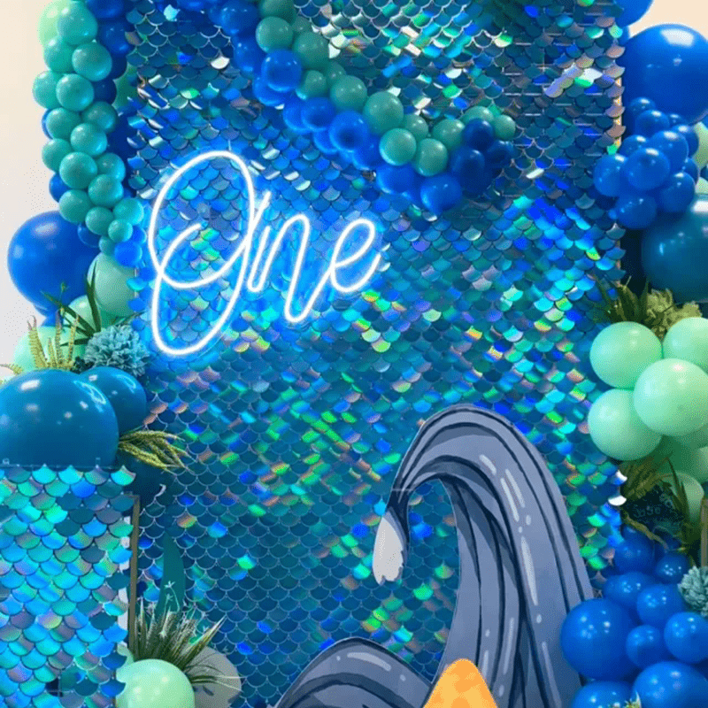 24 Panels Mermaid Scales Sequin Shimmer Wall Photo Backdrop Panels - 24sq.ft Dreamy Blue - YauSpark