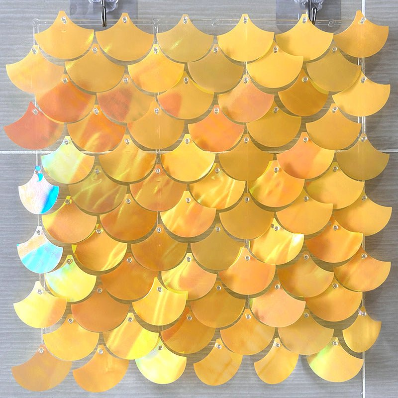 24 Panels Mermaid Scales Sequin Shimmer Wall Photo Backdrop Panels - 24sq.ft Fantasy Yellow - YauSpark