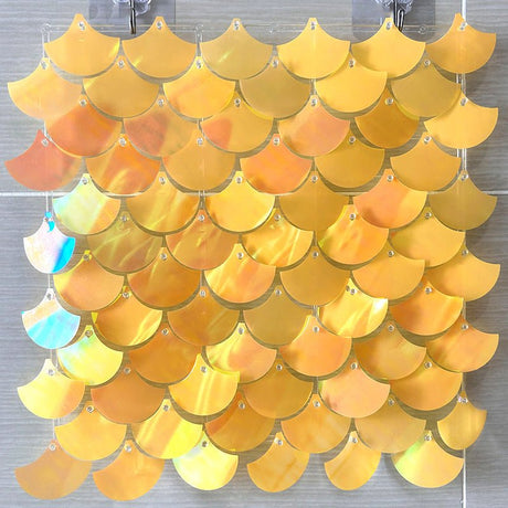 24 Panels Mermaid Scales Sequin Shimmer Wall Photo Backdrop Panels - 24sq.ft Fantasy Yellow - YauSpark