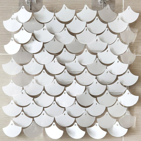 24 Panels Mermaid Scales Sequin Shimmer Wall Photo Backdrop Panels - 24sq.ft White - YauSpark