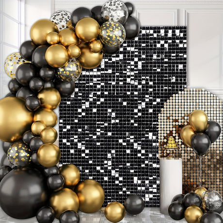 24 Panels Square Sequin Shimmer Wall Photo Backdrop Panels - 24sq.ft Black - YauSpark