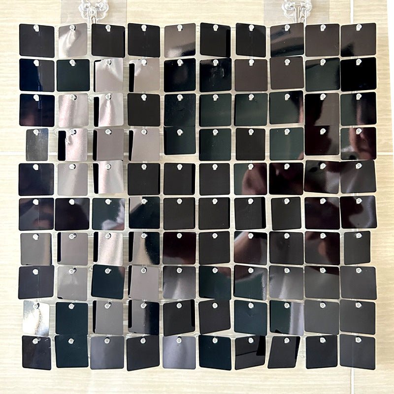 24 Panels Square Sequin Shimmer Wall Photo Backdrop Panels - 24sq.ft Black - YauSpark