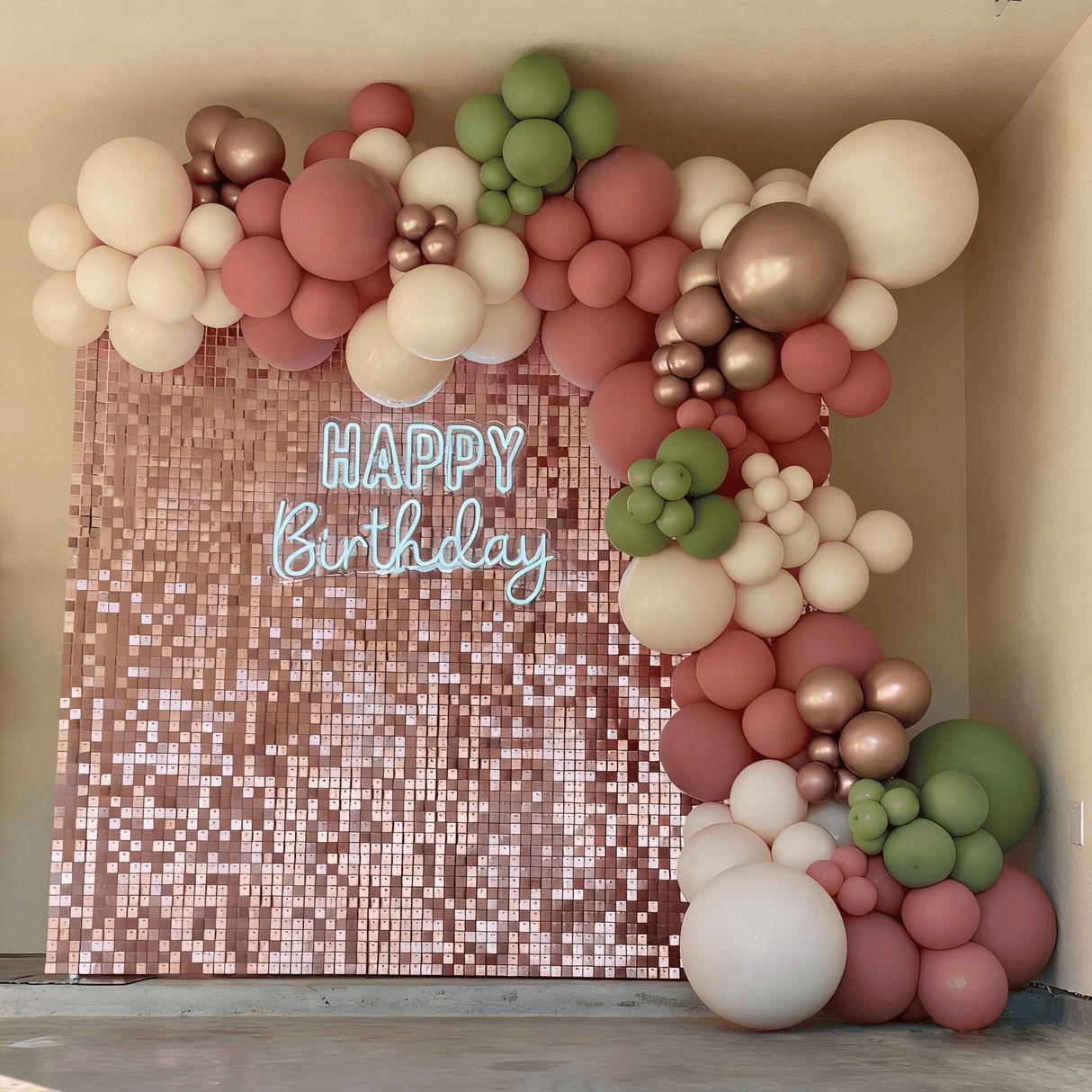 24 Panels Square Sequin Shimmer Wall Photo Backdrop Panels - 24sq.ft Deep Rose Gold - YauSpark