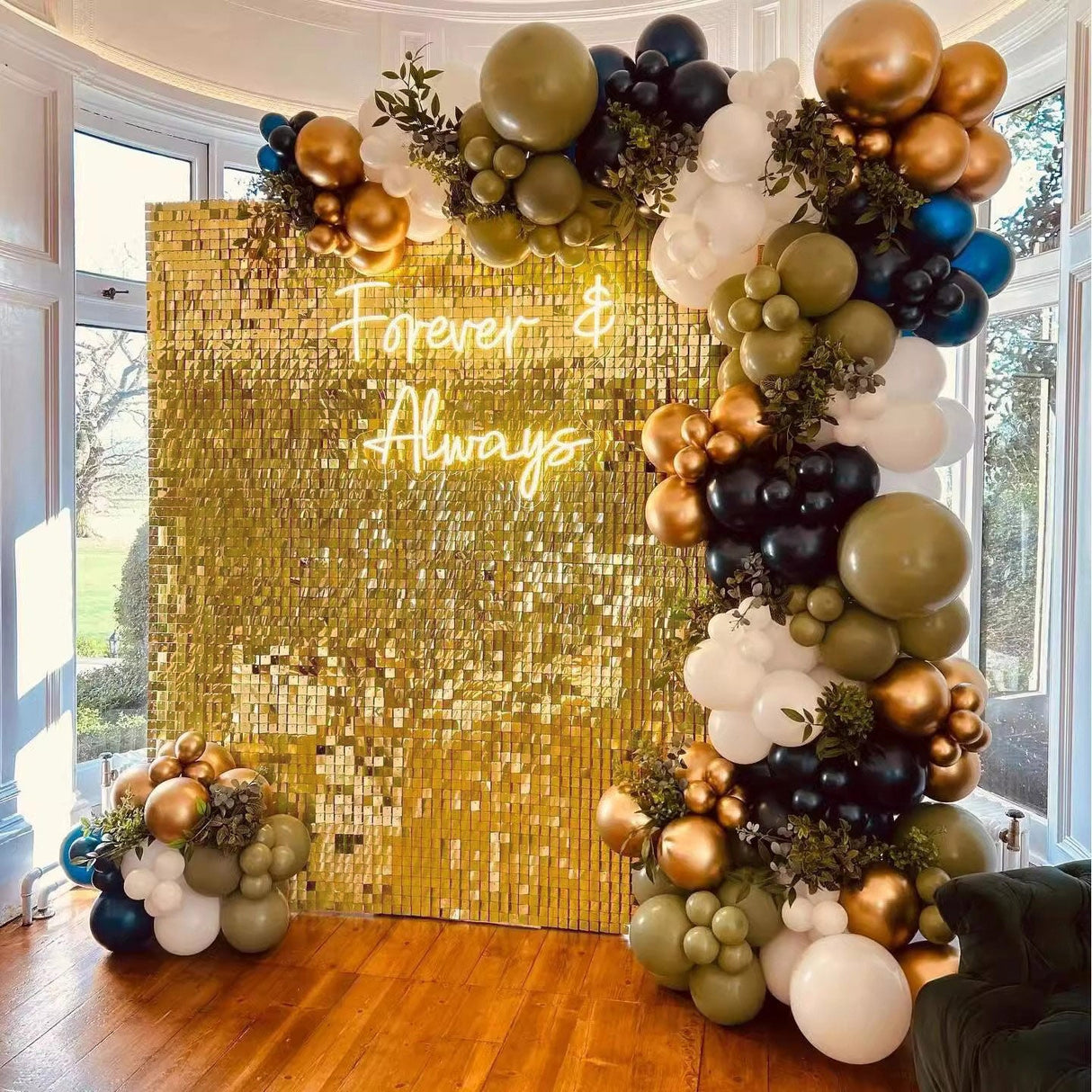 24 Panels Square Sequin Shimmer Wall Photo Backdrop Panels - 24sq.ft Gold - YauSpark